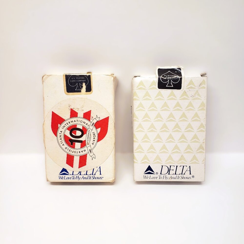 Vtg Delta Airlines Playing Cards 1990 Lot x2 Hartsfield Airport 10th Anniversary